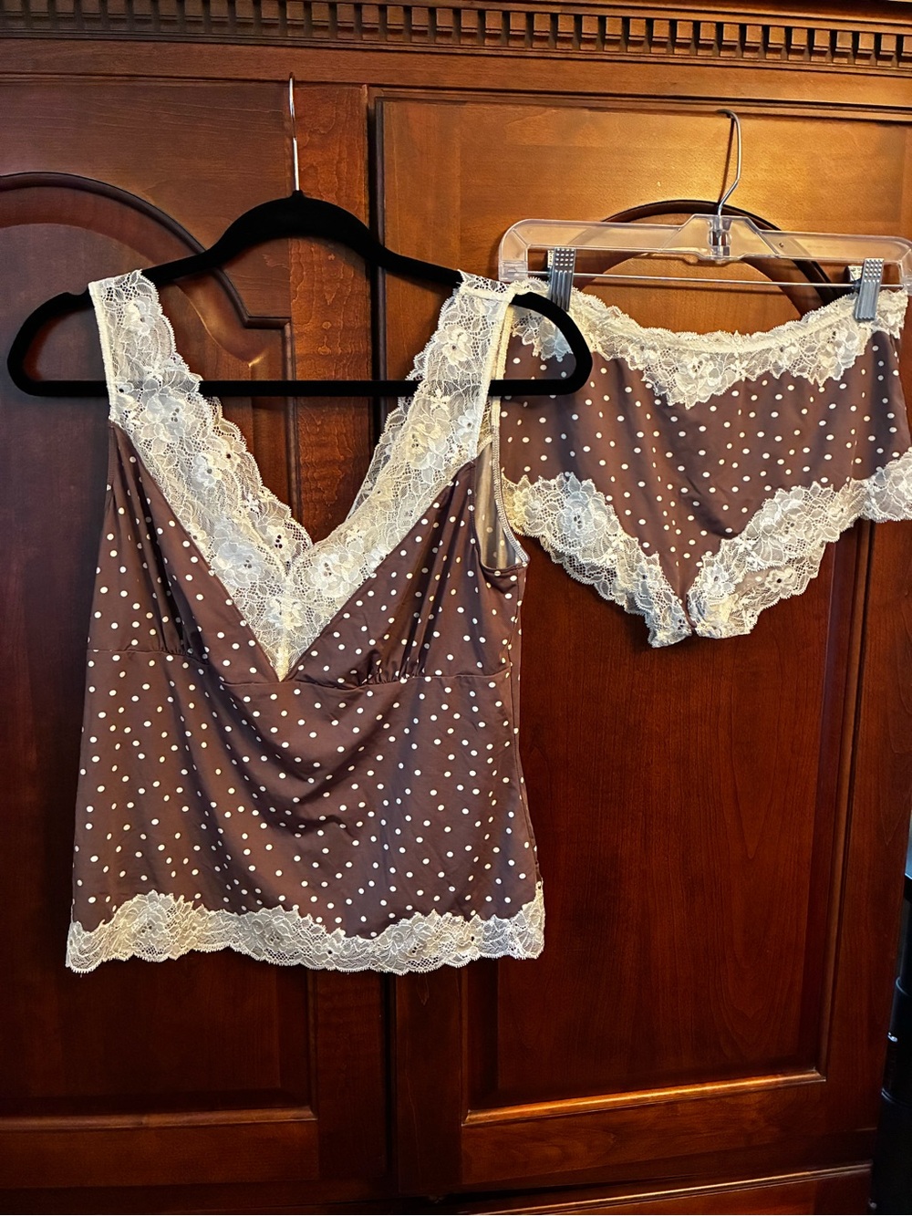 Soma Brown Polka Dot Lace-Trim Camisole & Brief Set